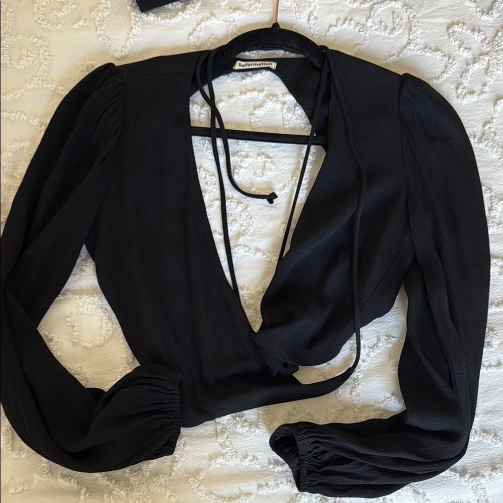 Black Puff Sleeve Wrap Top